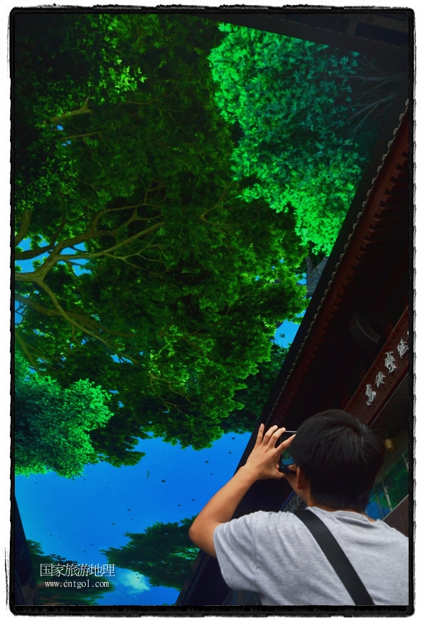 9月8日，在西安市大雁塔景區(qū)，“天幕”景觀吸引游客駐足觀看，并拿出手機(jī)拍攝。